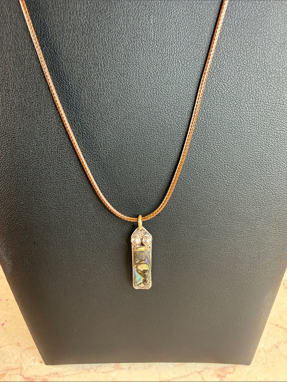 Navajo Indian Abalone Rectangular Pendant Necklace in Silver